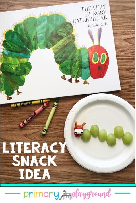 Literacy Snack Caterpillar Read Aloud - Primary Playground Hungry Caterpillar Games, Hungry Caterpillar Food, Caterpillar Preschool, Caterpillar Activities, The Very Hungry Caterpillar Activities, Hungry Caterpillar Craft, Hungry Caterpillar Activities, Caterpillar Book, Color Sorting Activities