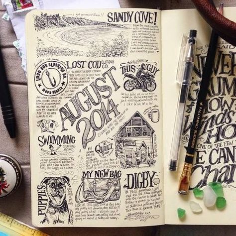 August Sketch, Kunstjournal Inspiration, Sketch Note, Moleskine Sketchbook, Lettering Illustration, Sketch Journal, Notebook Art, Sketch Notes, Arte Sketchbook