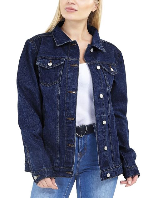 Oversized Blue Denim Jacket With Buttoned Pockets, Black Denim Jacket With Multiple Pockets, Blue Oversized Button-up Denim Jacket, Cheap Denim Blue Button-up Jacket, Black Denim Jacket Outfit, Black Button-up Denim Jacket With Pockets, Denim Jacket And Jeans, Fitted Denim Jacket, Denim Jacket Outfit