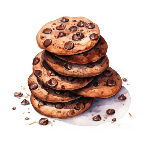 Chocolate chip cookies isolated on white... | Premium Vector #Freepik #vector #cookie #cookies #chocolate-cookies #chocolate-chips Cookies Illustration, Cookies Png, Cookie Images, 1st Birthday Cakes, Choc Chip Cookies, Background Watercolor, Cookies Chocolate, Canva Elements, Event Food