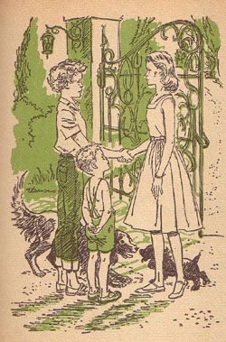 Trixie meets Honey for the first time. (1) Illustration by Mary Stevens is from the 1954 Cello edition of Trixie Belden and the Secret of the Mansion Vampire Romance Novels, School Bus Drawing, Trixie Belden, Vintage Coloring Books, Beautiful Library, The Mansion, Childhood Books, Vintage School, Mystery Books