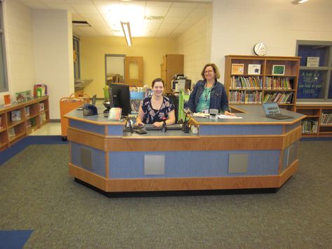 Ikea Desk Drawers, Table In Library, Library Circulation Desk, Circulation Desk, Refurbished Desk, School Library Design, Library Media Specialist, Kitchen Desks, Ikea Desk