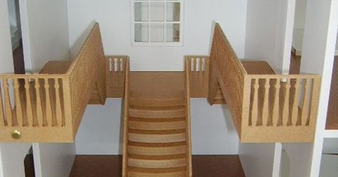 Liked on Pinterest: Cool idea for interior staircase! Doll House Stairs, House Mezzanine, Dollhouse Staircase, Stairs Furniture, Dollhouse Interior, Interior Staircase, Doll Furniture Diy, Diy Barbie Furniture, Doll House Plans