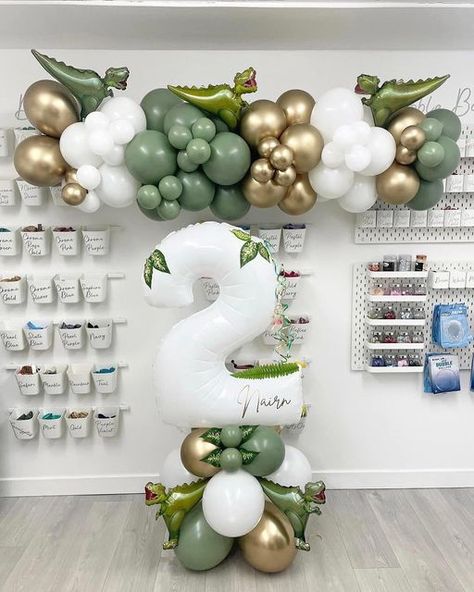 Dinosaur Theme Balloons, 2 Birthday Dinosaur, Dinosaur Balloons Decoration, Number Column Balloons, Decor Dinosaur Party, 2 Year Birthday Theme Boy Dinosaur, 2nd Birthday Boy Themes Dinosaurs, Dino Balloon Arch, Dinosaur Birthday Balloons