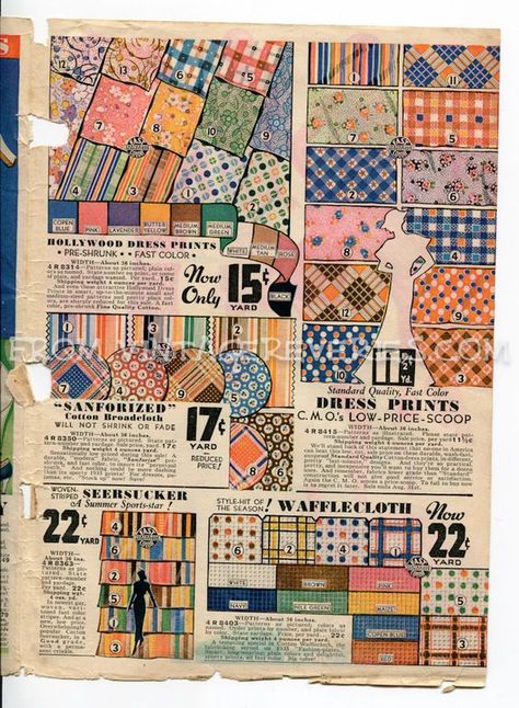 The history of feedsack fabric Sears Roebuck Catalog Vintage, Fabric Advertising, Sewing Printables, Fabric Study, Feedsack Quilt, 1930's Style, Feedsack Fabric, Make Do And Mend, Silk Fabrics