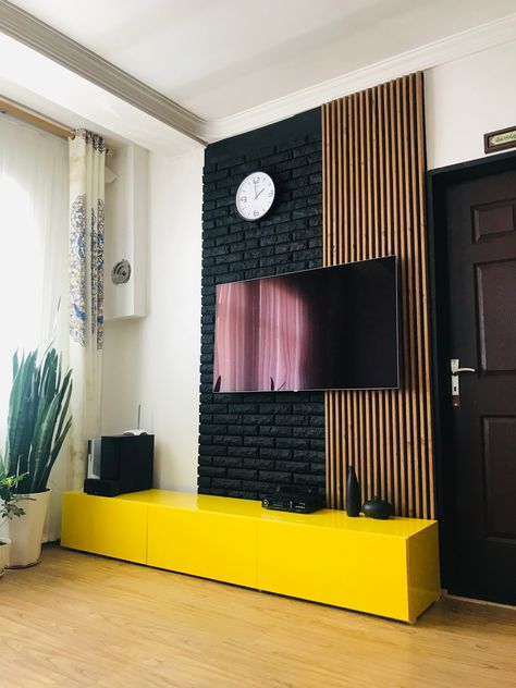 Color Block Wall Behind Tv, Modern Tv Wall Design Ideas, Tv Wall Design Ideas, Wall Behind Tv, Tv Living Room, Color Block Wall, Painted Living Room Furniture, Wall Design Ideas, Modern Tv Wall