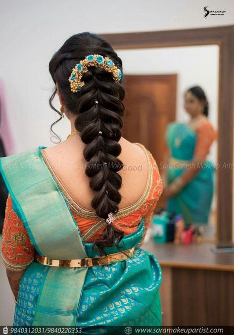 Photo of Fishtail braid hairstyle for South Indian bride Drawing Hair Braid, South Indian Wedding Hairstyles, Indian Braids, Bridal Hairstyle Indian Wedding, How To Draw Braids, Hair Style On Saree, Fishtail Braid Hairstyles, Engagement Hairstyles, Bridal Braids