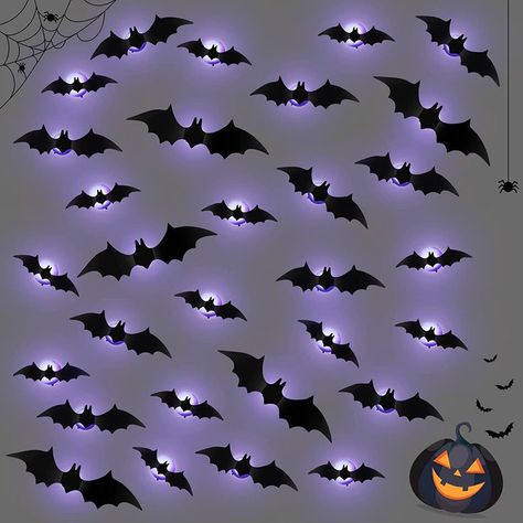 Halloween LED Bat Set: the package contains 48 packs of bat LED lights to suit your needs; The base comes with a small adhesive for your Halloween decoration and creates a nice Halloween atmosphere Halloween Light Projector, Bats Decoration, Bat Light, Halloween Living Room, Bat Decorations, Bat Animal, Decor For Halloween, Led Wall Decor, Cute Night Lights