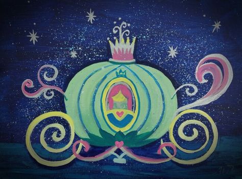 Cinderella Castle Painting, Cinderella Canvas Painting, Cinderella Painting Ideas, Carriage Painting, Cinderella Painting, Disney Mural, Cinderella Art, Princess Painting, Magical Paintings