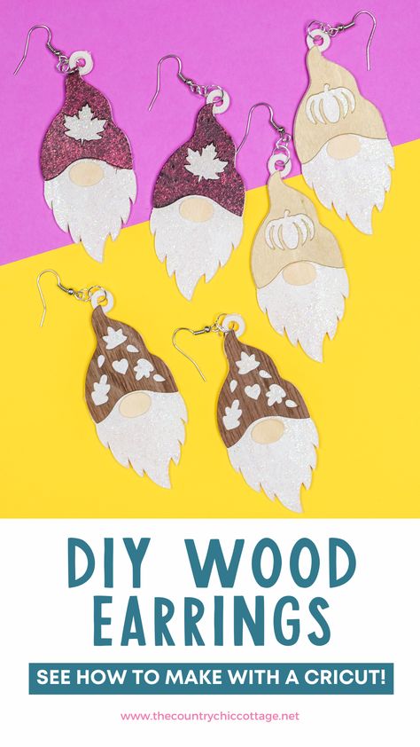 Make your own DIY wood earrings with a Cricut machine and some Rust-Oleum paint! Great ideas for any season or occasion! Diy Wood Earrings, Angie Holden, Spray Paint Projects, Wood Veneer Sheets, Pumpkin Door Hanger, Halloween Flowers, Quick Diy, Rust Oleum, Card Templates Free