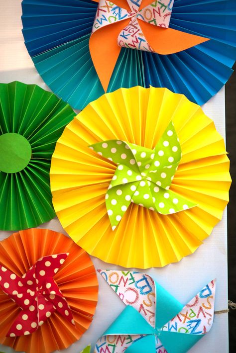 Pinwheels Decorations, Pinwheel Birthday Party, Paper Pinwheels, Abc Birthday Parties, Maker Fun Factory Vbs 2017, Alphabet Party, Maker Fun Factory Vbs, Maker Fun Factory, Pinwheels Party