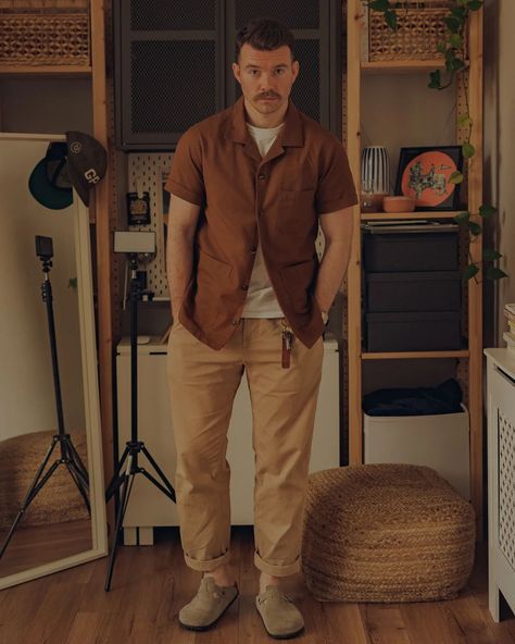 Will Halbert on Instagram: “Camp Collar Coffee Hour. Private White's 3-Pocket Cruiser Shirt serving up some mid-century, Mad Men-ish vibes that, while entirely…” Mens Camp Collar Shirt Outfit, Camp Collar Shirt Outfit, Camp Collar Shirt Men Outfit, Byron Wedding, Collared Shirt Outfits, Men Styling, Camp Collar Shirt, Collar Shirt Men, Fresh Prince