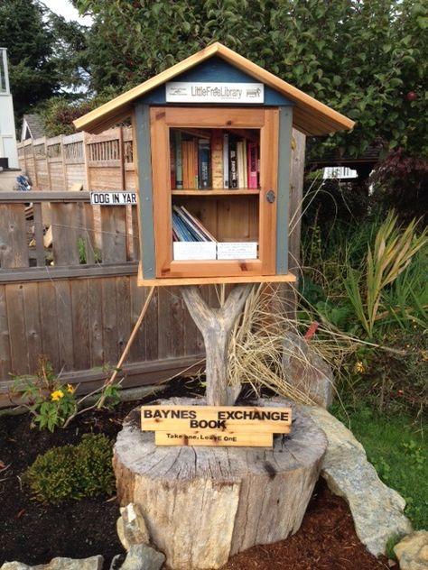 Graham Payette. Victoria, British Columbia, Canada. We live in a wonderful neighborhood that unfortunately isn't serviced by public transit and is several km from the nearest route. Saw another book exchange and thought it was a wonderful idea. Our local exchange has been a runaway success with participants from 2 to 90 years old enjoying easy, local access to books. Book Exchange Box Diy, Public Book Exchange, Neighborhood Book Boxes, Glamping Airbnb, Neighbourhood Library, Neighborhood Library Box Diy Plans, Neighborhood Book Library Front Yards, Lending Library Plans, Neighborhood Library