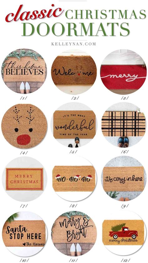 24 Christmas Doormats - from Classic to Cheeky! - Kelley Nan Diy Christmas Door Mat, Holiday Front Porch, Christmas Doormats, Outdoor Christmas Diy, 1980s Christmas, Diy Christmas Door, Door Mat Diy, Porch Door, Wood Projects That Sell