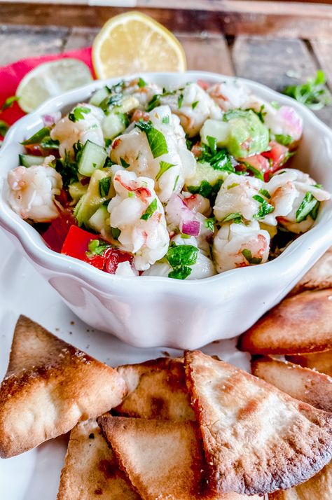 How to Make Spanish-Style Shrimp Ceviche | Spain on a Fork Ceviche Recipes, Homemade Pita Chips, Ceviche Recipe, Shrimp Ceviche, Fresh Seafood, How To Cook Shrimp, Seafood Dishes, Spanish Style, Fish And Seafood