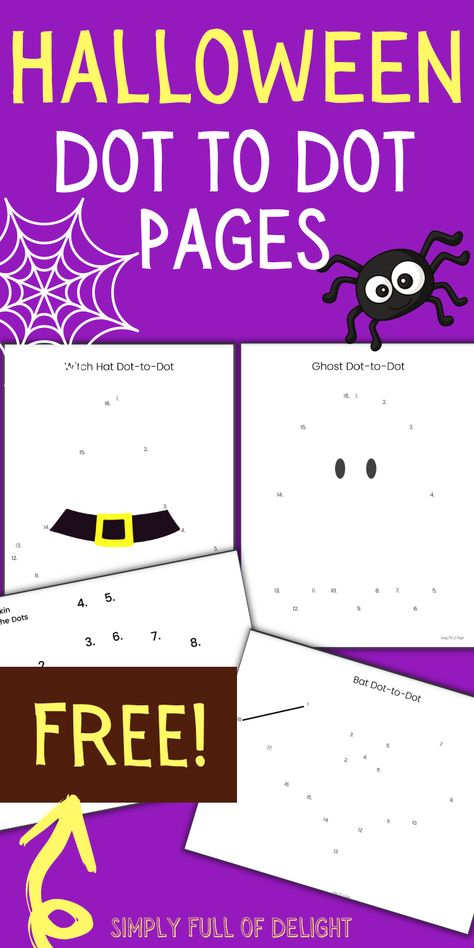 Halloween Dot to Dot Printables for kids Halloween Dot To Dot, Free Kindergarten Printables, Dot To Dot Printables, Preschool Crafts Fall, Free Printable Halloween, Halloween Kindergarten, Halloween Worksheets, Fall Preschool Activities, Dots Free