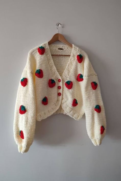 Strawberry cotton sweater, famous knitted clothings, women chunky cardigan, embroidery girl gifts, famous custom jumper, lolita cute sweater Cardigan Embroidery, Embroidered Strawberry, Chunky Cardigan, Sweater For Women, Embroidered Sweater, Cute Sweaters, Lolita Fashion, Cotton Sweater, Cardigans For Women