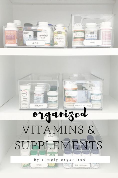 Simply Done: Simply Organized Vitamins and Supplements Supplement Organization, Diy Bathroom Storage Ideas, Medicine Cabinet Organization, Diy Bathroom Storage, Medicine Organization, Bathroom Organization Diy, Vitamins And Supplements, Cabinet Organization, Wall Storage