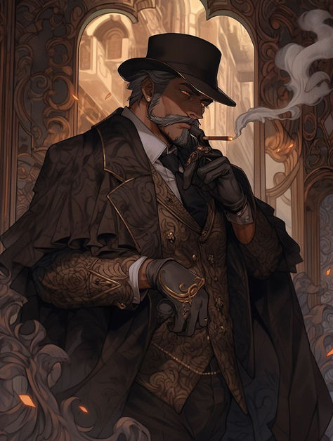 My hope is to share my knowledge with you so you too can expand your love for the arts. Thank you for your interest! Steampunk Man Art, Dnd Steampunk Character, Gunslinger Dnd Male, Human Male Character Art, Dnd Artificer Character Design, Victorian Fantasy Art, Victorian Character Art, Steampunk Rpg, Steampunk Character Design