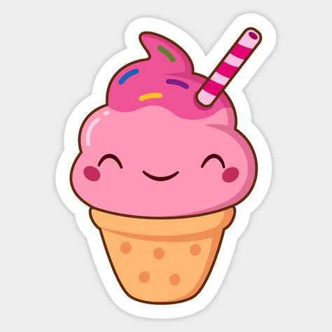 Cute Kawaii Ice Cream Cone Design - great for foodies, candy and ice cream lovers -- Choose from our vast selection of stickers to match with your favorite design to make the perfect customized sticker/decal. Perfect to put on water bottles, laptops, hard hats, and car windows. Everything from favorite TV show stickers to funny stickers. For men, women, boys, and girls. Cute Ice Cream Drawing, Wallpaper Cute Kawaii, Ice Cream Cone Design, Cartoon Ice Cream, Ice Cream Wallpaper, Kawaii Ice Cream, Cone Design, Cute Food Drawings, Food Stickers