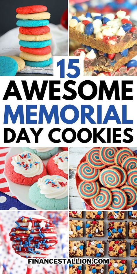 Memorial Day cookies for the win! Dive into our best patriotic cookie decorating ideas featuring red, white, and blue cookies. Explore easy patriotic cookies and star-shaped treats that are perfect for your BBQ party. From American flag cookies to festive Memorial Day treats, our DIY Memorial Day desserts guide has it all. Discover homemade Independence Day cookies, 4th of July cookies, and decorative summer cookies that celebrate the spirit of the holiday. Memeriol Day Dessert, Memorial Day Desserts Easy, Memorial Day Treats, Red White And Blue Cookies, Memorial Day Cookies, Cookies 4th Of July, American Flag Cookies, 4th Of July Camping, Flag Cookies