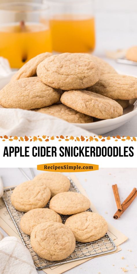 These delicious Apple Cider Snickerdoodles are soft and chewy and rolled in cinnamon sugar for that classic snickerdoodle taste. A favorite fall cookie recipe! Apple Cider Snickerdoodles, Apple Cider Snickerdoodle Cookies, Apple Cider Smoothie, Soft And Chewy Snickerdoodle Cookies, Apple Cider Cookies, Fall Cookie Recipes, Snickerdoodle Recipe, Snickerdoodle Cookies, Cooking Cookies