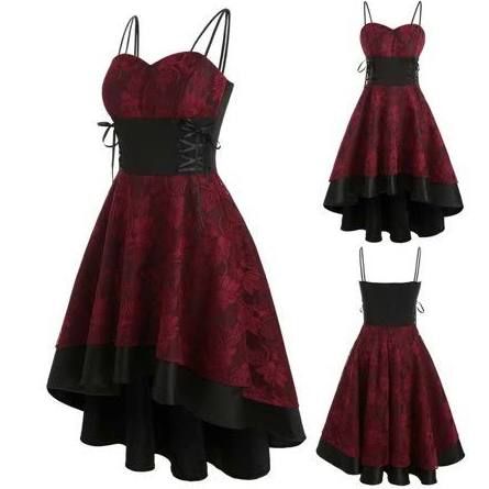 Gothic Dress Short, Red Gothic Dress, Vamp Dress, Lace Dress Black Short, High Low Dresses, Vampire Dress, Dark Red Dresses, Dama Dresses, Red Black Dress