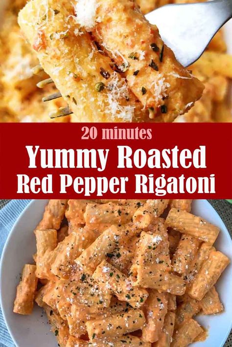 Roasted Red Pepper Rigatoni, Red Pepper Rigatoni, Roasted Red Peppers Recipes, Red Pepper Pasta Sauce, Rigatoni Recipe, Red Pepper Recipes, Red Pasta, Rigatoni Recipes, Ms Recipes