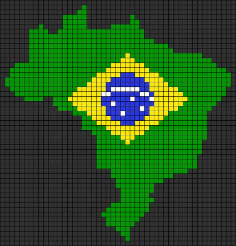 Brazil Pixel Art, Earth Pixel Art, Mexico Flag Pixel Art, World Map Pixel Art, Brasil Flag, Portugal Flag, Countries And Flags, Brazil Flag, Hama Beads Patterns