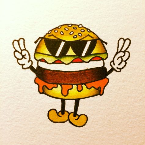 Veggie burger tattoo flash Cheeseburger Tattoo, Hamburger Tattoo, Burger Tattoo, Beer Tattoo, In And Out Burger, Desenho Tattoo, Veggie Burger, Tattoo Flash, Old School Tattoo