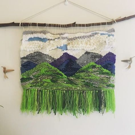 Mountain Landscape Design, Branch Weaving, Wall Hanging Ideas, Weaving Tapestry, Mountain Tapestry, Yarn Hanging, Gum Tree, Weaving Loom Projects, Weaving Wall Hanging