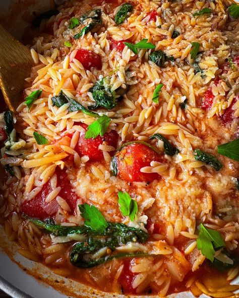 Spinach And Tomato Pasta, Orzo Dinner Recipes, Orzo Spinach, Spinach Tomato Pasta, Orzo Risotto, Orzo Pasta Recipes, Creamy Orzo, Tomato Pasta Recipe, Tomato Risotto