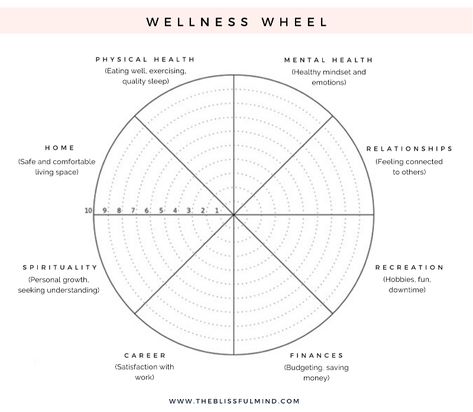 How To Hit The Reset Button On Your Life (Wellness Wheel Exercise) - The Blissful Mind The Wellness Wheel, 8 Dimensions Of Wellness Wheel, Self Care Wheel Printable, Wheel Of Life Template Free Printable, Wellness Wishlist, Sacred Rest, Wheel Of Life Template, Wellness Template, Self Care Wheel