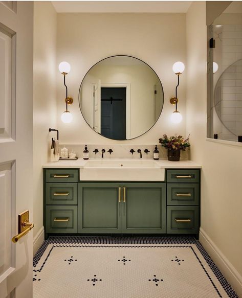 Bathroom Vanity Renovation, Green Bathroom Vanity, Fresh Bedroom, Cheap Bathroom Remodel, Green Vanity, Diy Bathroom Makeover, House Bathrooms, Bathroom Color Schemes, Accent Wall Bedroom