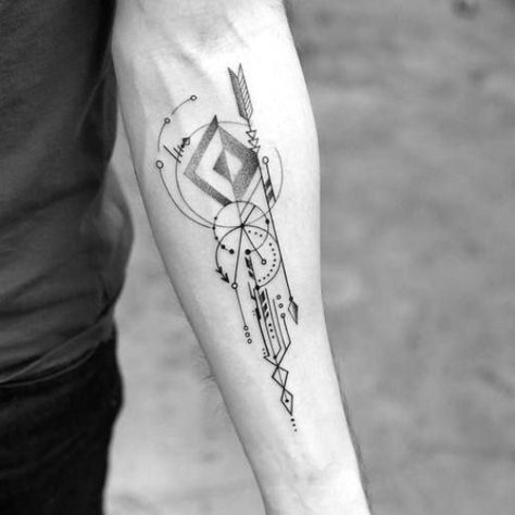 Mens Arrow Tattoo, Geometric Arrow Tattoo, Hipster Tattoo, Arrow Tattoo Design, Geometric Arrow, Tattoo Mandala, Shape Tattoo, Geometric Tattoos, Geometric Tattoo Design