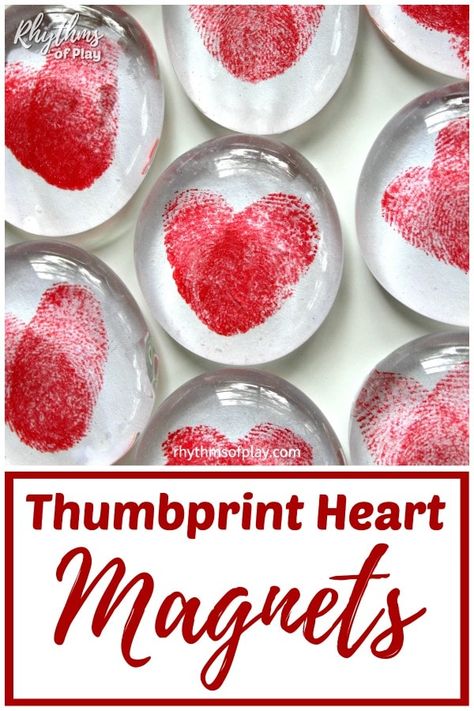 Glass Gem Magnets, Thumbprint Heart, Thumbprint Crafts, Family Gift Guide, Keepsake Crafts, Valentine's Day Crafts For Kids, Glass Magnets, Gem Crafts, Thumb Prints