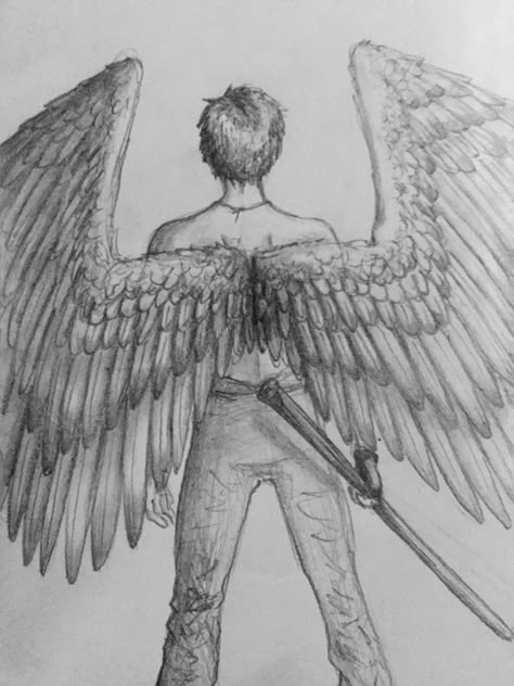 Pencil Drawings Of Angels, Angel From Behind Drawing, Angel Drawing Sketches Easy, Wings Shading, Angel Pencil Drawings, Fantasy Drawings Pencil, Angel Sketches Pencil, Male Angel Drawing, Angel Base Drawing