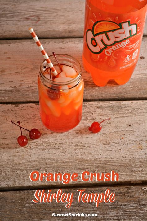 Orange Crush Shirley Temple is a great kid drink, sure to be a hit at any occasion. Orange Alcoholic Drinks, Crush Drink, Orange Crush Drink, Shirley Temple Recipe, Apple Cider Mimosa Recipe, Orange Crush Soda, Cider Cocktails, Thanksgiving Drinks, Thanksgiving Cocktails