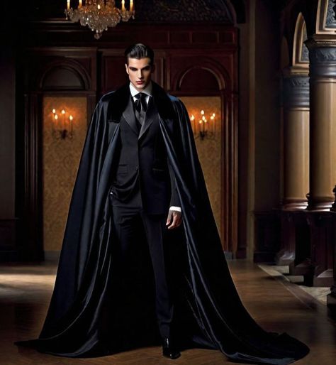 Suits With Capes, Wedding Cape Men, Suit With Cape Mens, Suit With Cape, Dracula Cape, God Clothing, Drippy Fits, High Fashion Men, Vampire Movies