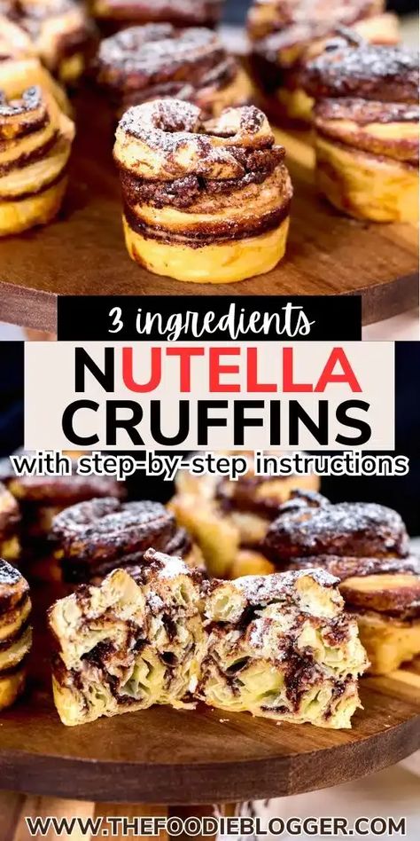 Nutella Cruffins are a delicious combination of croissants and muffins with a rich Nutella filling in every bite. It only takes 3 ingredients to whip up this flaky, buttery pastry loaded with chocolate hazelnut filling. Chocolate Hazelnut Croissant, Nutella Breakfast, Cruffin Recipe, Hazelnut Filling, Nutella Puff Pastry, Nutella Filling, Homemade Nutella, Nutella Cookies, Popular Desserts