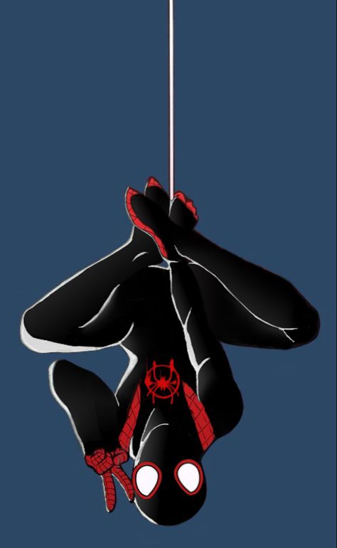 Miles Upside Down, Miles Hanging Upside Down, Something Upside Down Drawing, Miles Morales Spiderman Into Spiderverse, Spiderman Hanging Upside Down Wallpaper, Miles Morales Swinging Poses, Spider Man Hanging Upside Down Drawing, Spiderman Drawing Upside Down, Miles Morales Hanging Upside Down