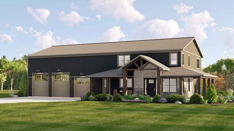 Barndominium, Country House Plan 41861 with 4 Beds, 5 Baths, 4 Car Garage Elevation 3 Bay Barndominium, 40x60 Shop House Plans, Rv House Plans, Barndominium Ideas Floor Plans With Shop 2 Story, 4 Bedroom 2.5 Bath Barndominium, Barndominium Floor Plans With Large Garage, Barndominium Floor Plans With Bonus Room, 2 Story Barndominium Floor Plans With Garage, Shop And House Combo Plans Rustic