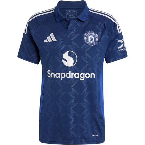 Men's Replica adidas Manchester United Away Jersey 24/25. With a bold design that nods to football culture, the 2024/25 Manchester United jersey looks equally at home on and off the pitch. Silver details pop against an indigo base that also includes a subtle repeating "M" monogram. The light blue graphic on the polo collar pays tribute to the river on which Old Trafford sits. Sewn on badge. Mini Red Devil on the upper back. Aeroready technology wicks sweat. 100% Polyester. Official licensed merc Manchester United Jersey 24/25, Manchester United New Jersey, Man U Jersey, Man Utd Jersey, Man United Jersey, Manchester United Jersey, Madrid Jersey, Man U, Sew On Badges