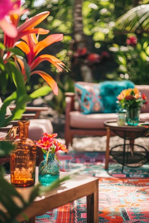 Tropical Oasis: My Hawaii Landscaping Ideas Hawaiian Patio Ideas, Hawaii Interior Design Decorating Ideas, Hawaiian Living Room, Hawaii Landscaping, Hawaiian Interior Design, Hawaii Decor, Tropical Places, Hawaiian Plants, Hawaiian Gardens