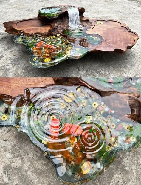 epoxy resin and wood art epoxy resin art clock epoxy resin art furniture Resin Table Ideas, Resin And Wood Diy, Mini Store, Wood Centerpieces, Bonsai Styles, Diy Resin Projects, Resin Furniture, Epoxy Resin Table, Dining Table Centerpiece