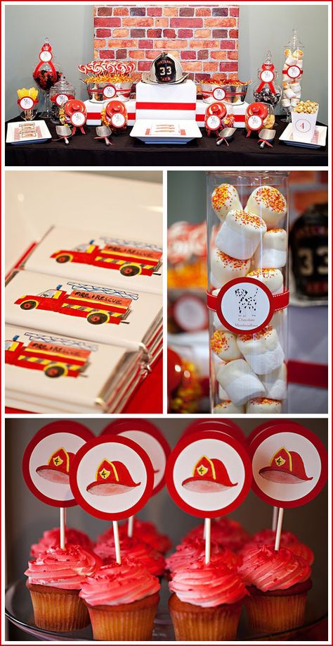 Firetruck Themed Birthday, Fireman Party, Firetruck Birthday Party, Fire Truck Party, Firefighter Party, Fireman Birthday, Firefighter Birthday, Food Decorations, Firetruck Birthday