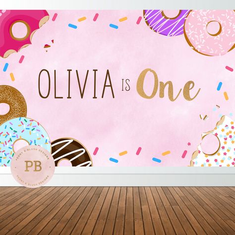 Digital Donut Themed Backdrop- Donut Birthday Backdrop, Donut Party, Donut Baby Shower Backdrop, Cake Table Backdrop by PeonyBlushDesigns on Etsy Donut Backdrop, Backdrop Cake Table, Table Decorations Party, Donut Theme Party, Cake Table Backdrop, Table Background, Birthday Donuts, Donut Birthday Parties, Cake Table Decorations