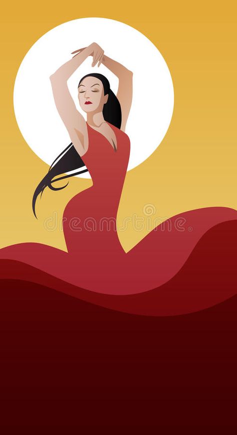 Spanish Flamenco Dancer stock illustration Dancing Figures, Dancer Wear, Flamenco Dancers, Stock Illustration, Red Dress, Dancer, Beauty, Art