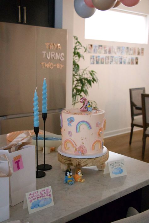 A Bluey themed party for our two (can’ t even believe it) year old! Bluey Birthday Party Modern, Boho Bluey Birthday, Groovy Bluey Party, Two Year Old Bluey Birthday, Twoey Bluey Birthday, Bluey Birthday Girly, Bluey Bingo Birthday Party, Bluey Themed Party, Party Bag Ideas