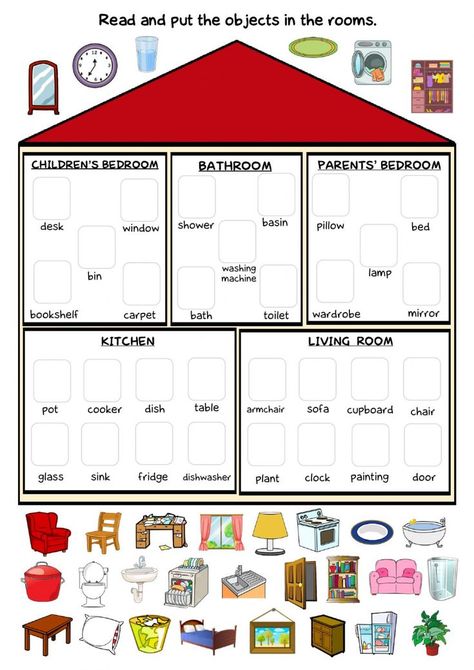 English Interactive Activities, Rooms In A House Worksheet For Kids, Things In The House Worksheet, English Learners Activities Ideas, Teaching Activities For Kids, Who We Are, Parts Of The House Worksheet For Kids, My House Worksheet For Preschool, Rooms In The House Worksheet